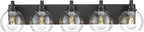 Bathroom Light Fixtures, 5 Light Matte Black Vanity Light, 32 Inch Modern Wall Sconces with Globe Clear Glass Shade, Vanity Lighting Fixtures Over Mirror, VL195-MB-CL-5