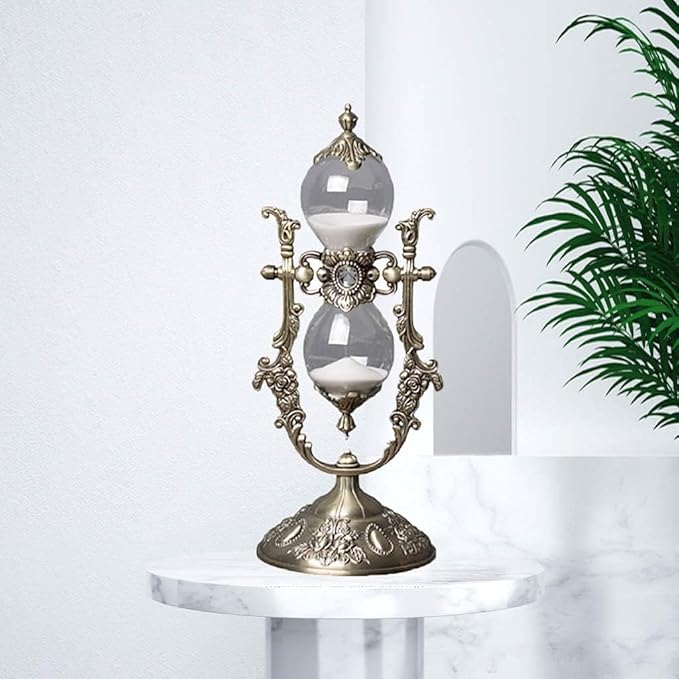 Sand Timer 30 Minutes,Sanduhr Deko,Hour Glass,Metal Vintage Hourglass,for Home Decoration Office Desk Wedding Party Decor Kitchen Timer (White Sand)