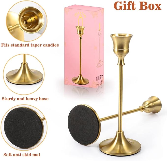 Candlestick Holders Taper Candle Holders - Gold Candlestick Holder Set of 6 Candle Stick Holders kit Classic Decorative Candle Stick for Christmas, Wedding, Party, Dinner Tables,Home Décor