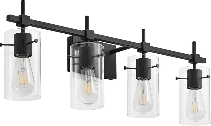 SOLFART 4 Lights Vanity Light Black Bathroom Vanity Lights Over Mirror Vanity Lights for Mirror Bathroom Light Fixture