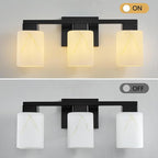 3-Light Square Bathroom Light Fixture, Matte Black Modern Vanity Light with White Marble Glass Shade, for Bathroom Mirror, Living Room, Bedroom, Hallway, E26 Base