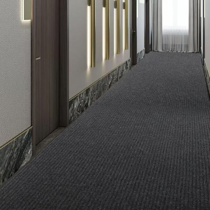 3x10Ft Commercial Indoor Outdoor Rug Grey Brush Step Entrance Floor Mat Commercial Runner Rugs with Rubber Backing for Hallways
