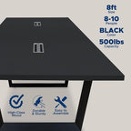 Sturdy Conference Table with Cable Management Grommets Modern Rectangle Office Meeting Table with Wood Tabletop and Metal Frame & Legs- Easy Assembly Boardroom Table (Black, 8 Foot)