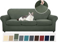 YEMYHOM Latest Checkered 4 Pieces Couch Covers for 3 Cushion Couch High Stretch Thickened Sofa Cover for Dogs Pets Elastic Slipcovers Living Room Furniture Protector (Army Green), 71"-91"(3 Cushions)