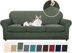 YEMYHOM Latest Checkered 4 Pieces Couch Covers for 3 Cushion Couch High Stretch Thickened Sofa Cover for Dogs Pets Elastic Slipcovers Living Room Furniture Protector (Army Green), 71"-91"(3 Cushions)