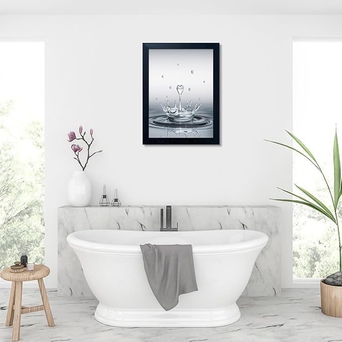 Framed Bathroom Wall Art Heart Water Drop Splash Canvas Print Artwork Bathroom Pictures Wall Decor Modern Painting for Home Office Decoration