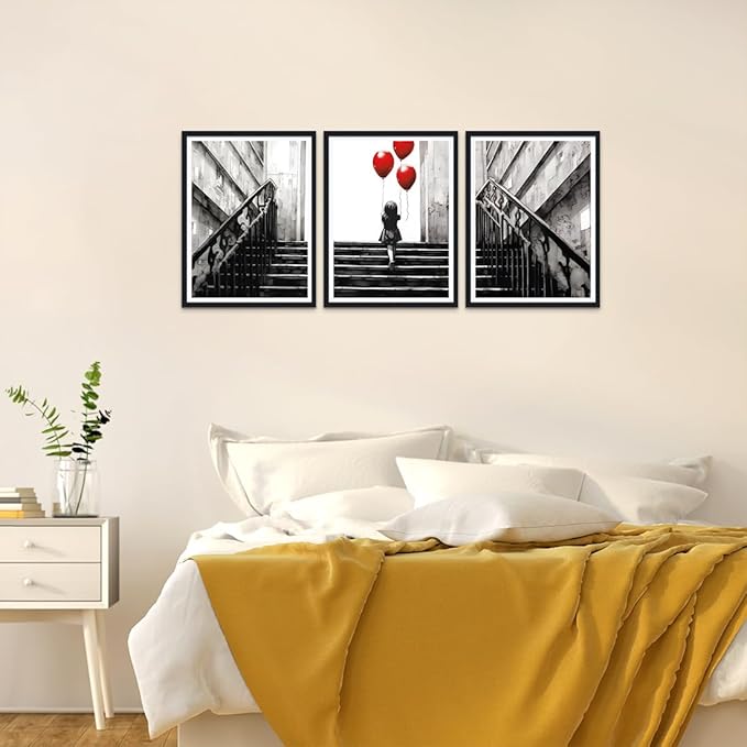 Novatique Black and White Art Graffiti Wall Decor Banksy Canvas Wall Art Teenager Graffiti Art Painting Picture Prints for Living Room Bedroom,12" x 16" x 3Pcs