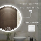 24 Inch Wall-Mounted Round Bathroom Mirror with LED-Lights - Vanity Mirrors (24" x 24",Frameless)