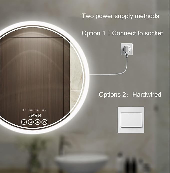 Wall-Mounted Round Bathroom Mirror with LED-Lights - 32 Inch Vanity Mirrors with Dimmable (32" x 32",Frameless)