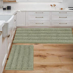 H.VERSAILTEX Bathroom Rug Sets 2 Piece Bath Mats Non Slip Thick Soft Chenille Striped Bath Rug achine Washable Shower Floor Rugs for Tub, Shower and Floor (Eucalyptus Green, 47" x 17"/17" x 24")