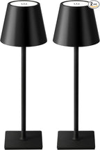 KDG 2 Pack Cordless Table Lamp, Portable LED Desk Lamps, 5000mAh Battery Operated, 3 Color Stepless Dimming Up, for Restaurant, Bedroom, Outdoor Camping, Coffee Shop, Night Light, Rechargeable (Black)