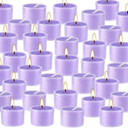 50 Pack Bulk Lavender Scented Tealight Candles in Clear Cup, Purple Wax Votive Candle for Birthdays Weddings Churches Anniversaries & More（8 Hour）