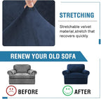 H.VERSAILTEX Sofa Cover 2 Piece T Cushion Armchair Slipcovers Thick Velvet Couch Cover Furniture Protector Stretch T Cushion Sofa Covers for 1 Cushion Couch with 1 Individual T Cushion Covers, Navy