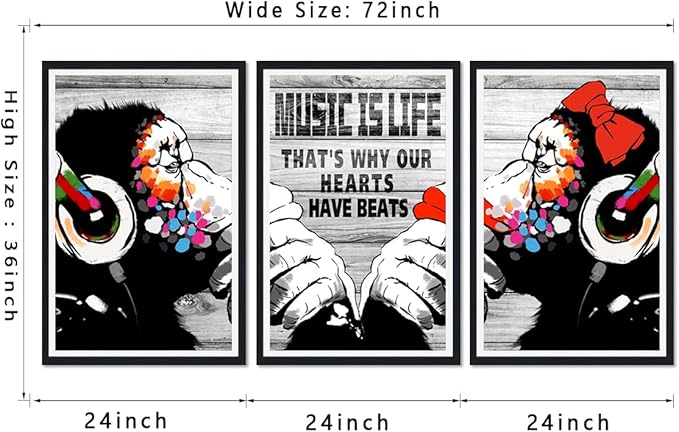Novatique Street Graffiti Wall Art Banksy Art Wall Decor Monkey Poster With Headphones Prints Street Art Painting for Living Room Bedroom,24" x 36" x 3pcs