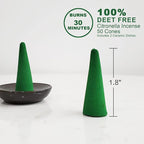 Citronella Incense Cones (50 Cones) with 2 Ceramic Dishes, 30 Min Burn Time, Plant Based Ingredients
