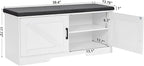 2-Tier Storage Bench, 39.4" Wide Shoe Bench with Padded Seat Cushion, Entryway Bench with 2 Barn Doors and Adjustable Shelf, White