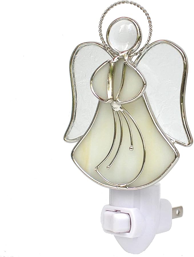 Stained Glass Angel Night Light Decorative Accent Lite Wall Plug in Nightlight for Hallway Bedroom Bathroom Kitchen Nature Themed Home Décor