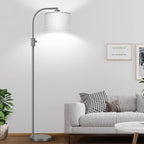 【Upgraded】 Dimmable Gray Floor Lamp, 1203 Lumens LED Bulb Included, Arc Floor Lamps for Living Room Modern Standing Lamp with Gray Linen Shade, Tall Lamp for Living Room Bedroom Office Reading Room
