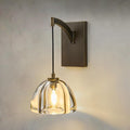 Crystal Brass Dome Wall Sconce - Luxury Antique Brushed Lighting Fixture with K9 Crystals Cloche - Dimmable Indoor Hanging Light - Modern Gold Sconces for Bathroom Bedroom Living Room Stair