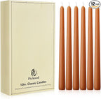 New Burning Formula Unscented Dripless 10-Inch Taper Candles Set of 12 - Burnt Orange, for Wedding, Dinner - Smokeless, Long Burning - Hand Poured, Colored Tall Candlesticks - Naranja Quemado
