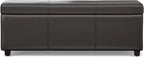 SIMPLIHOME Avalon Lift Top Rectangular Storage Ottoman - 44 inch Wide Upholstered Vegan Leather Lift-Top Ottoman in Tanners Brown, Contemporary Coffee Table Ottoman for Living Room with Hidden Storage