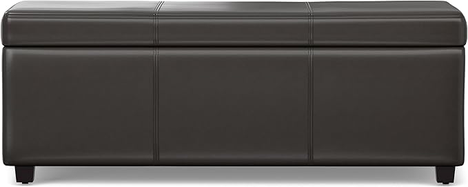 SIMPLIHOME Avalon Lift Top Rectangular Storage Ottoman - 44 inch Wide Upholstered Vegan Leather Lift-Top Ottoman in Tanners Brown, Contemporary Coffee Table Ottoman for Living Room with Hidden Storage