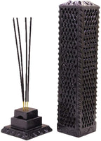 Handmade Soapstone Incense Stick Tower Holder | Marble Incense Stick Tower Burner | Aromatherapy Spa Fragrance Accessory for Home & Office Décor (11 x 3 Inches) (Black)