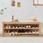 Shoe Rack Bench, 3-Tier Shoe Shelf Organizer,10-12 Pairs Entryway Storage Bench for Hallway, Bedroom, Living Room, Bedroom, Hold up to 550 lbs, Solid Wood, Natural