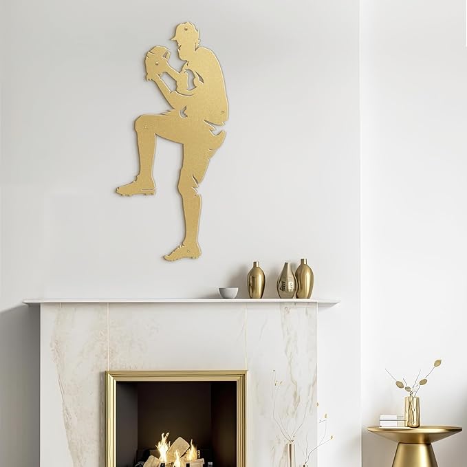 SIGNLEADER Metal Wall Art Decor - Baseball Pitcher Sport Minimalist Modern Abstract Wall Sculpture Hanging Home Decoration for Living Room, Bedroom, Bathroom, Kitchen, Studio, Outdoor - 18" Gold