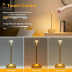 EJQ Cordless Table Lamp,Portable LED Table Light, Rechargeable 6000mAh Battery Operated, 3 Color Stepless Dimming Up Touch Lamp for Restaurant/Bedroom/Bars/Outdoor Party/Camping/Camping Light(Gold)