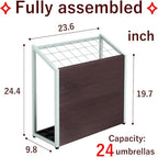 AKIRA Large Capacity Umbrella Stand for 24-Umbrellas Modern Brown Wood Grain & Gray Metal Entryway Organizer Rack Holder for Office or Lobby, Model US-US-0625-GYDB