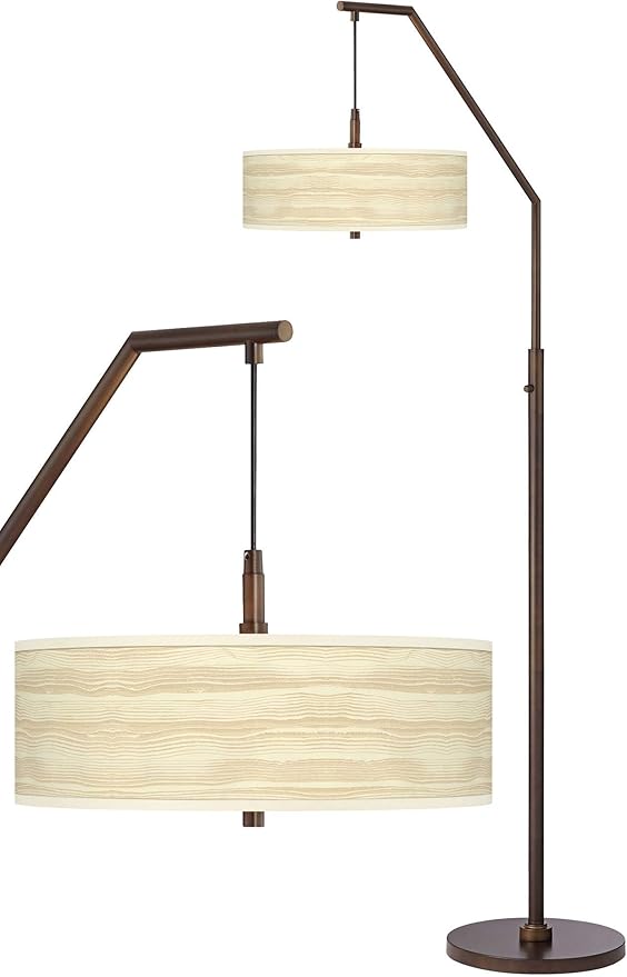 Birch Blonde Bronze Downbridge Arc Floor Lamp with Print Shade