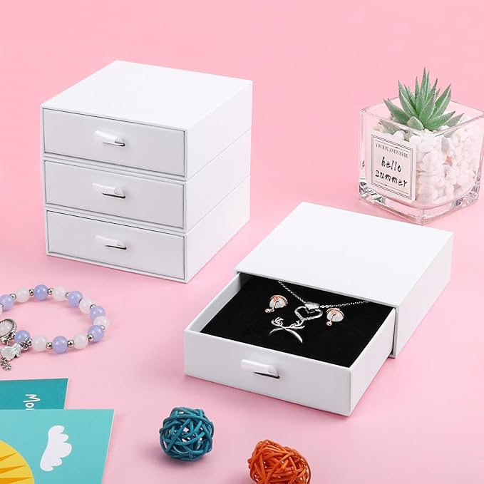 Cardboard Jewelry Boxes, 20 Pack 3.5×3.5x1Inch Jewelry Gift Boxes, Bulk Cotton Filled Small Jewelry Boxes with Lids for Necklace Ring Earring Display Box-White