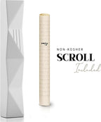 SURI Jewish Mezuzah for Door – 4 Inch White Concrete Mezuza Case with Printed Scroll, Fits a 3 Inch Mezuzzah Scroll, Self-Stick Adhesive, Gift Box Included