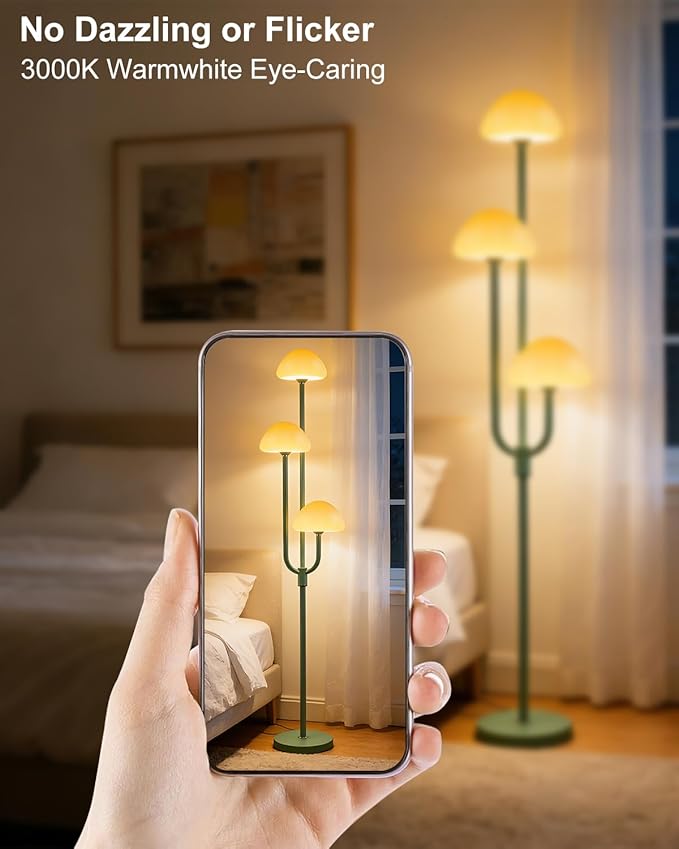 Lightdot 66IN Mushroom Floor Lamp 3-Lights Vintage Floor Lamps with 3000K Bulbs Included for Wedding Party Modern Dimmable Tall Standing Lamp for Living Room/Bedroom/Sofa Beside/Corner Decor-Green