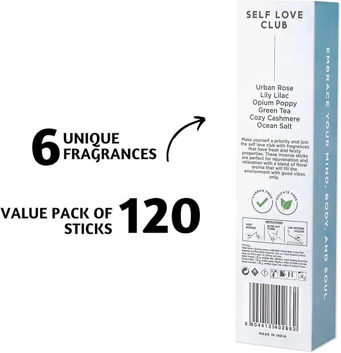 Folkulture Incense Sticks (120 Sticks) | Set of 6 Premium Incense for Aromatherapy, Valentines Day Gifts for Her | No Charcoal, Organic, Non Toxic, 45 Min Burn time Green Tea, Rose Insence-Sticks