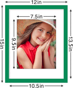 Vittanly 11x14 Picture Frames Set of 9, Shatter Resistant Plexiglass, Display 8x10 Pictures with Mat or 11x14 without Mat, Photo Frames for Wall or Tabletop, Engineered Wood, Green