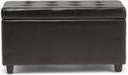 SIMPLIHOME Cosmopolitan Storage Ottoman - 34 inch Wide Upholstered Vegan Leather Rectangle Storage Ottoman Bench in Tanners Brown, Transitional Tufted Ottoman for Living Room with Lift-Up Lid