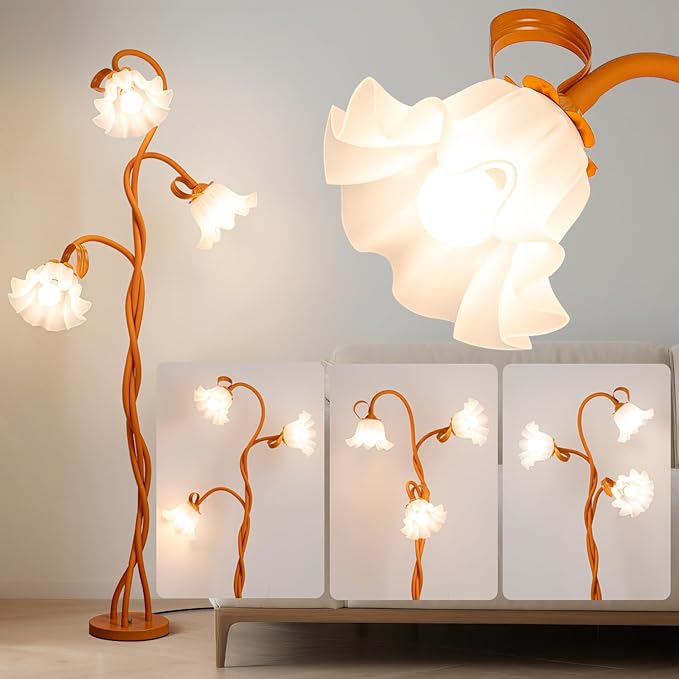 Flower Standing Lamp for Bedroom - 3 Color Temperatures Decorative Flower Tall Floor Reading Lamp with Flexible Neck for Bedroom Living Room Office Corner (Cosmic Orange)