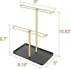 Headband Holder Organizer for Hair Accessories: Headband Storage Vanity Hair Clip Organizer, Two-Tier Stand with Storage Tray for Girls Women, Jewelry Necklace Rack for Vanity, Bathroom, Gold Black