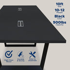 Sturdy Conference Table with Cable Management Grommets Modern Rectangle Office Meeting Table with Wood Tabletop and Metal Frame & Legs- Easy Assembly Boardroom Table (Black, 10 Foot)
