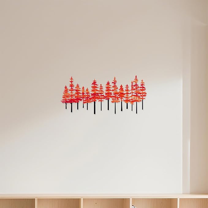 Metal Pine Tree Wall Art Decor Nature Home Decor Cedar Trees Metal Sign Wall Decorations for Living Room, Forest Decor, Nature Lover Gift (Black Red)