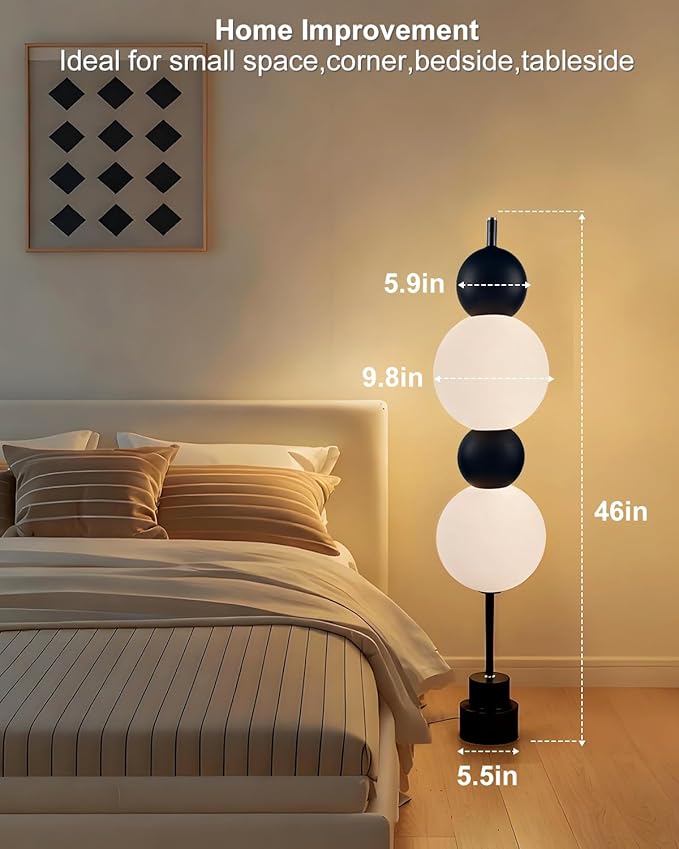 Lightdot Black Globe Floor Lamp with 3 Color Temperatures LED Bulbs Included,Dimmable Floor Lamps with Touch Switch,Unique Modern Standing Tall Lamp for Bedroom Living Room/Sofa Beside/Corner Decor