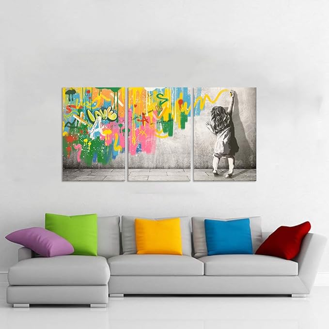 Novatique Banksy Wall Art Graffiti Canvas Wall Art Colorful Graffiti Wall Decor Modern Street Art Posters Prints for Living Room Bedroom,24" x 36" x 3 Pcs