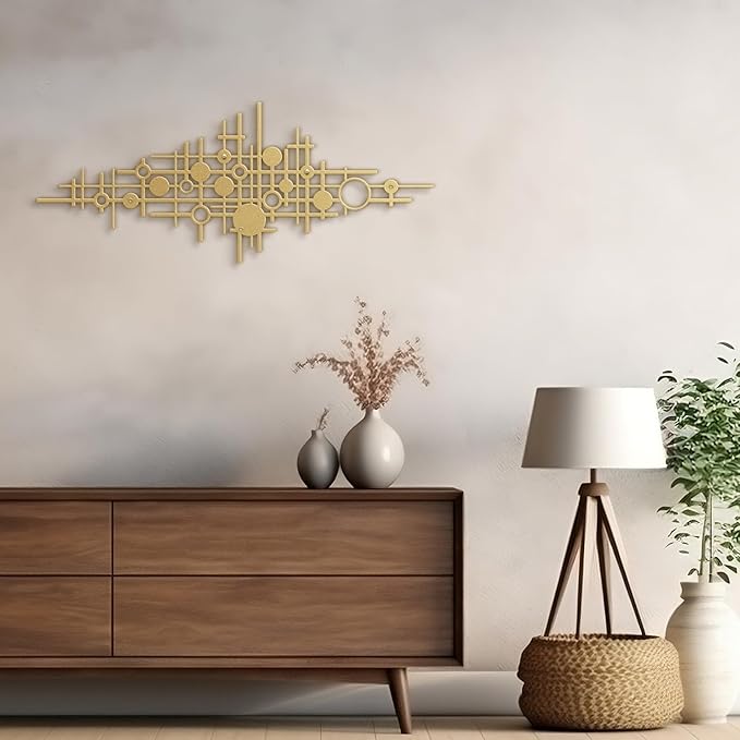 SIGNLEADER Metal Wall Art Decor Gold Circle Abstract Shapes Minimalist Modern Abstract Wall Sculpture Hangings Home Decoration for Living Room, Bedroom, Bathroom, Kitchen, Outdoor - 18" Gold