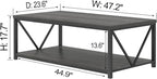 FOLUBAN Industrial Coffee Table with Storage Shelf, Modern Rustic Wooden and Metal Rectangle Center Table for Living Room, Dark Gray, 47 Inch