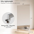 Full Length Mirror with Wheels, 71 "x 40", Black, Nano Film Surface Without Glass, shatterproof, Safe, Lightweight, only 13lbs Easy to Move and Install, for Home Gym, Dance & Yoga Studios.