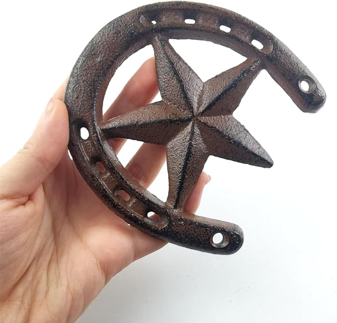 RONYOUNG Cast Iron Horseshoe with Star Wall Decor, Medium Horseshoe Durable Cast Iron for Indoor Or Outdoor