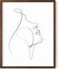 Minimalist Woman Profile Wall Art Upward Gaze Continuous Line Drawing Feminine Face 8x10 Inch Oak Wood Walnut Framed Modern Aesthetic Print for Living Room