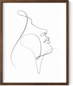 Minimalist Woman Profile Wall Art Upward Gaze Continuous Line Drawing Feminine Face 8x10 Inch Oak Wood Walnut Framed Modern Aesthetic Print for Living Room